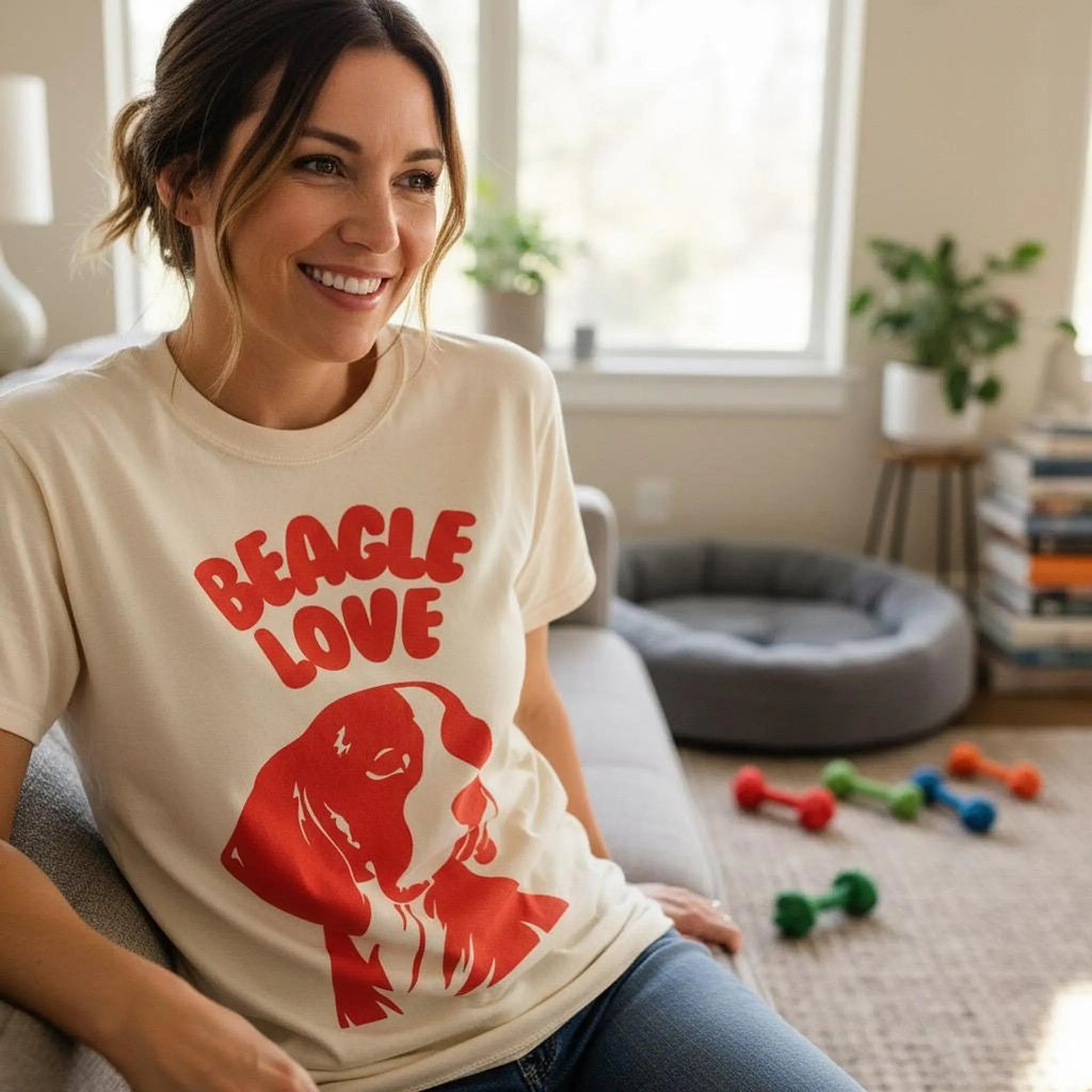 Beagle Love T-Shirt | Retro Dog Illustration, Red Silhouette