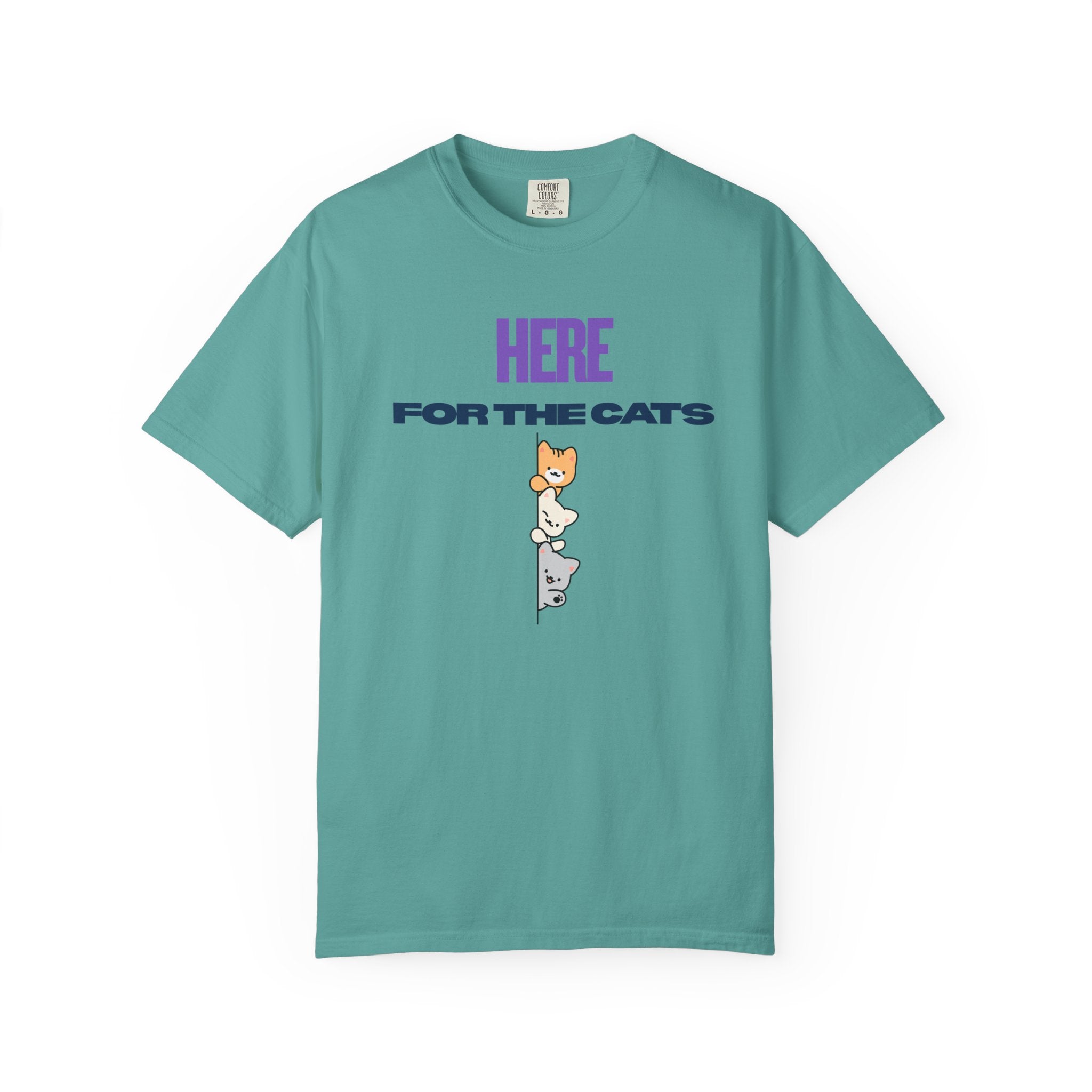 Here for the Cats T-Shirt | Stacked Cartoon Cats Cat Lover Tee