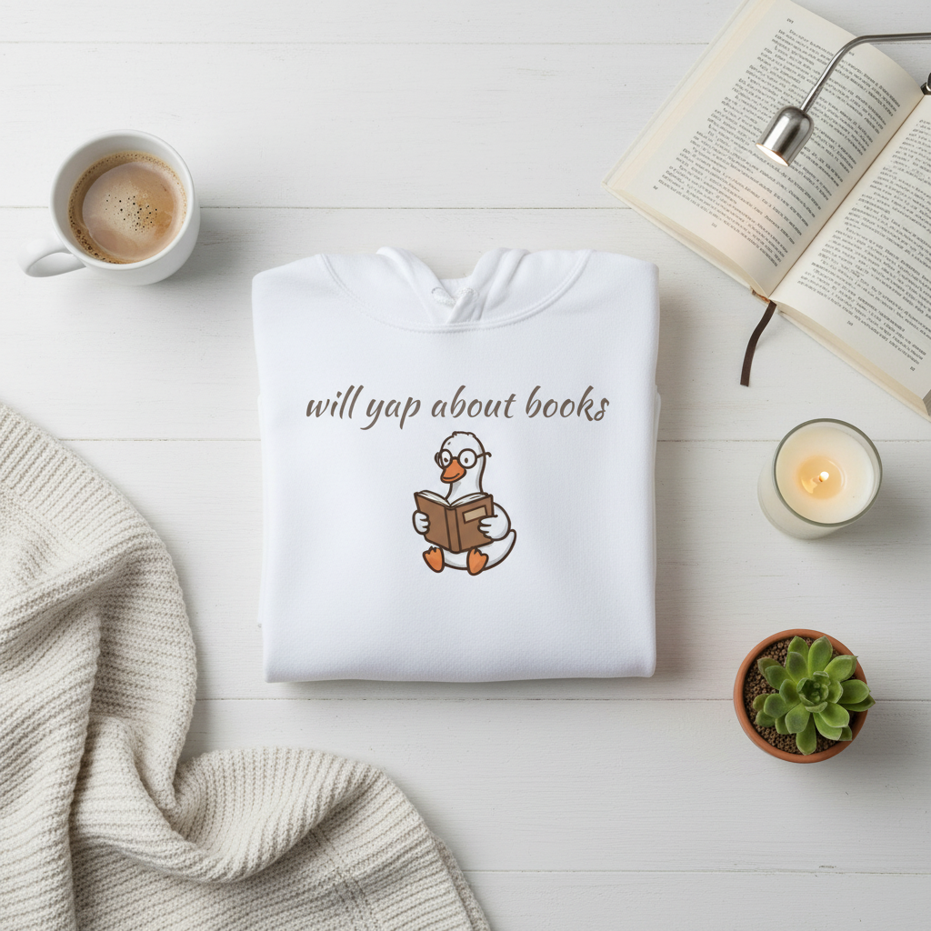 Will Yap About Books Duck Hoodie | Cozy Book Lover Gift Hoodie for Readers & Bookworms