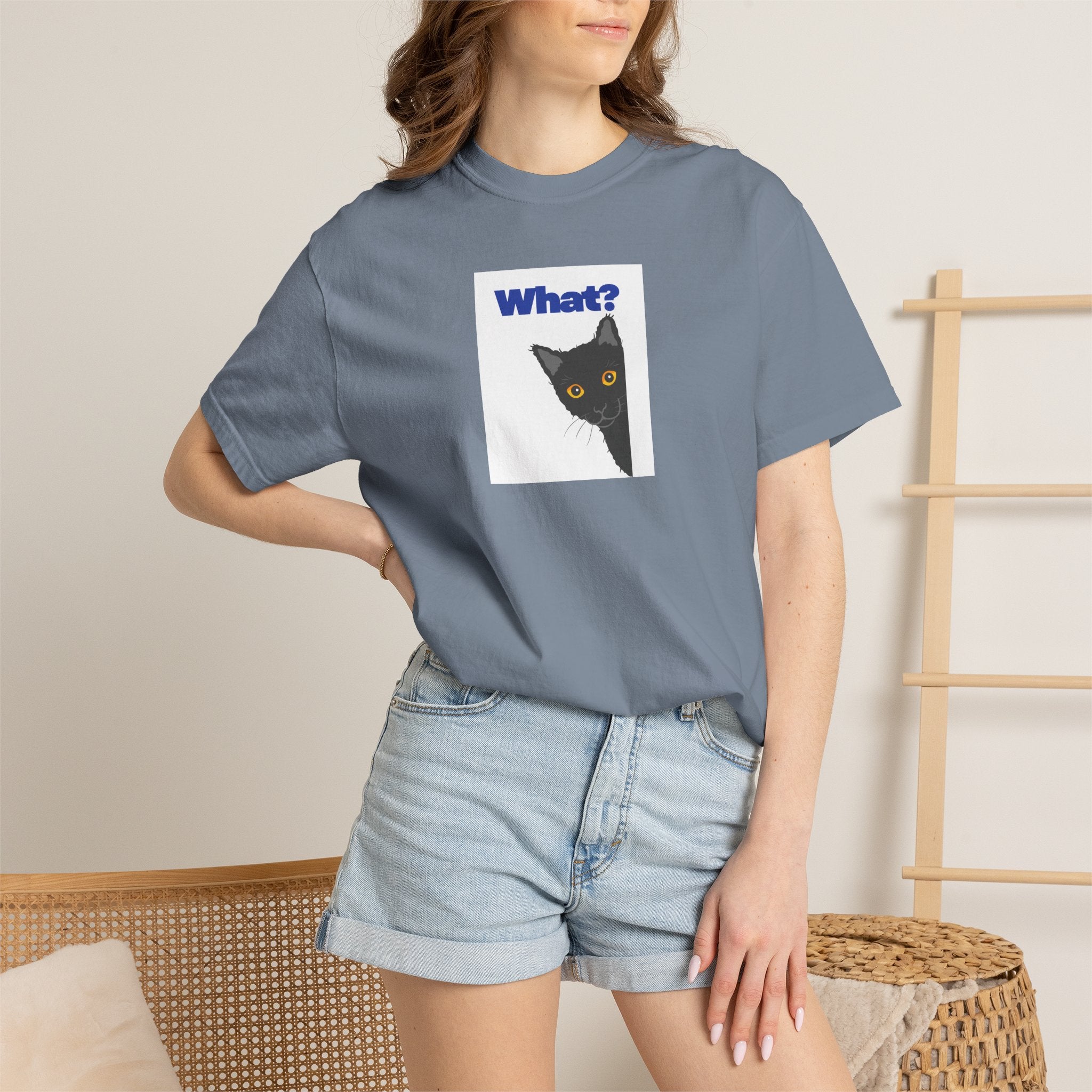 Peekaboo Black Cat "What?" T-shirt | Cat Lover Tee