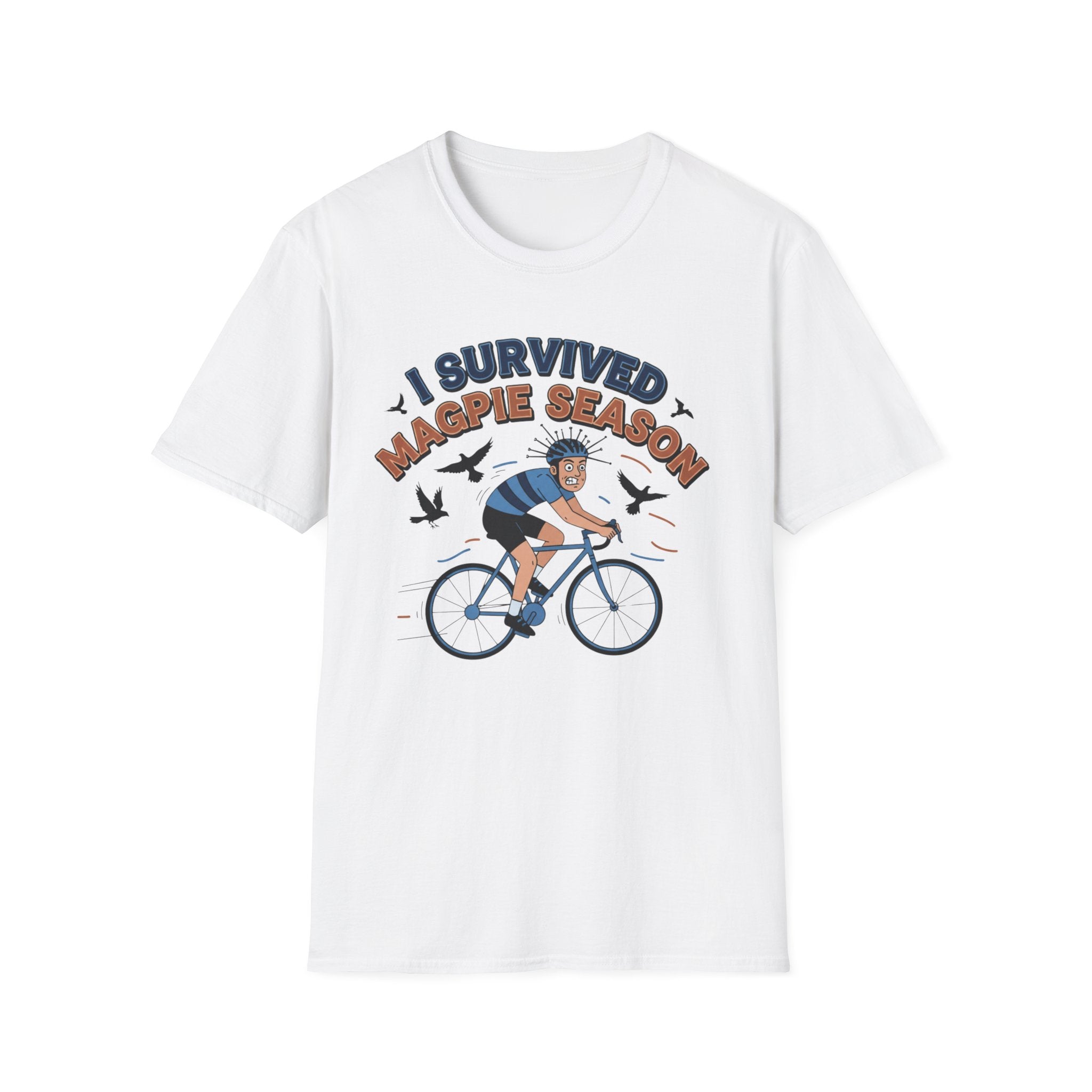 I Survived Magpie Season Cyclist Tee | Funny Aussie Bird Gift T-Shirt for Bike Riders