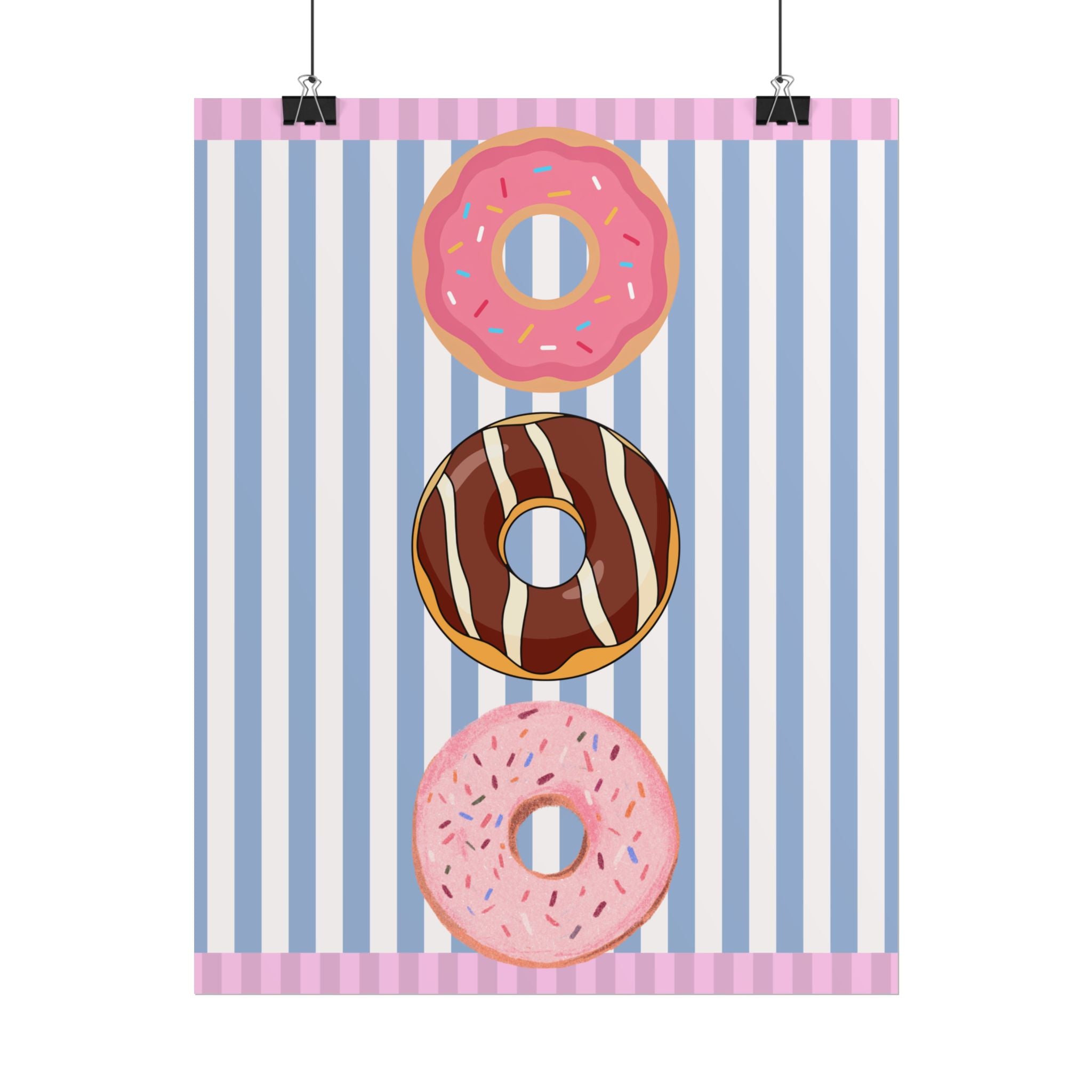 Donut Stack Poster | Pink Blue Striped Bakery Wall Art