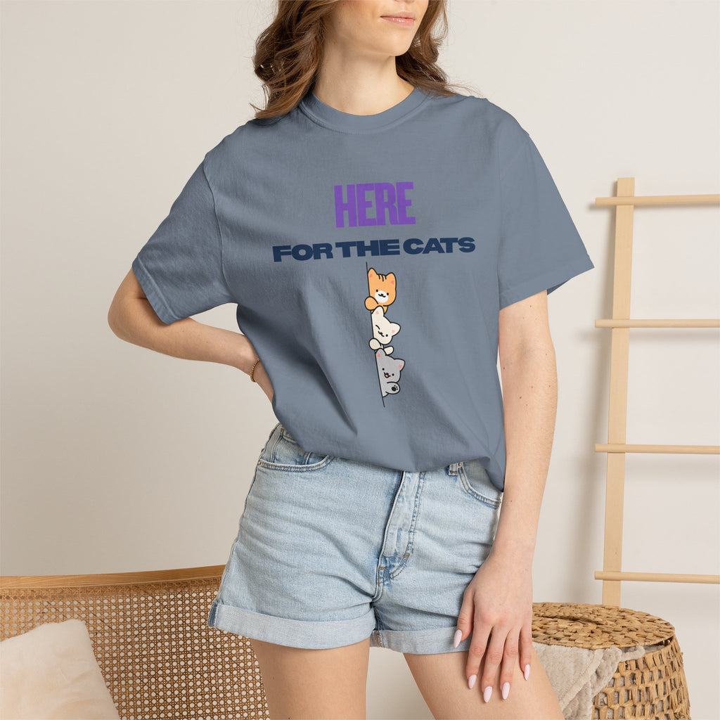 Here for the Cats T-Shirt | Stacked Cartoon Cats Cat Lover Tee