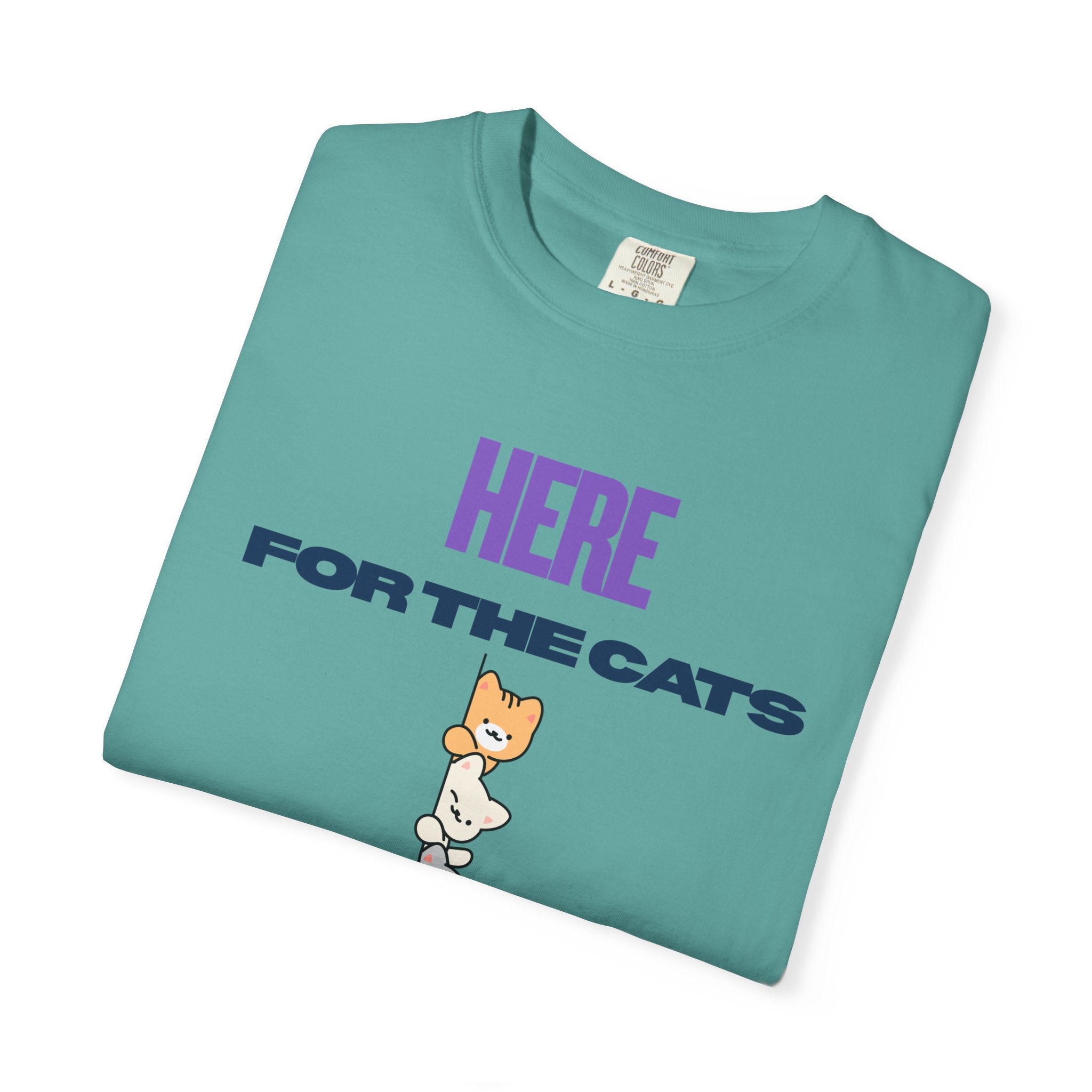 Here for the Cats T-Shirt | Stacked Cartoon Cats Cat Lover Tee