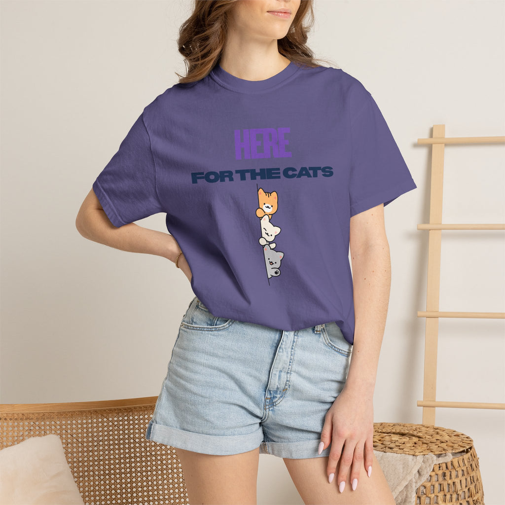Here for the Cats T-Shirt | Stacked Cartoon Cats Cat Lover Tee