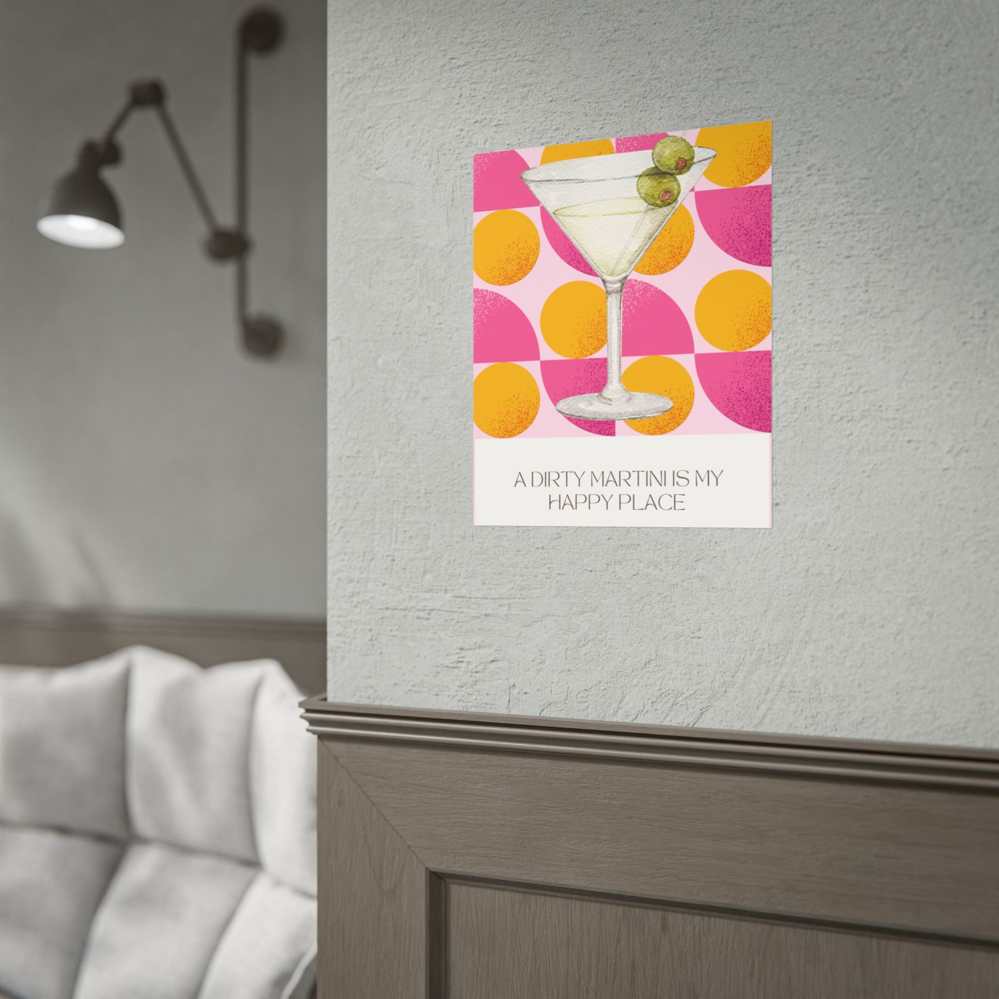 Dirty Martini Poster | Retro Cocktail Wall Art, Pink Orange Polka Dot