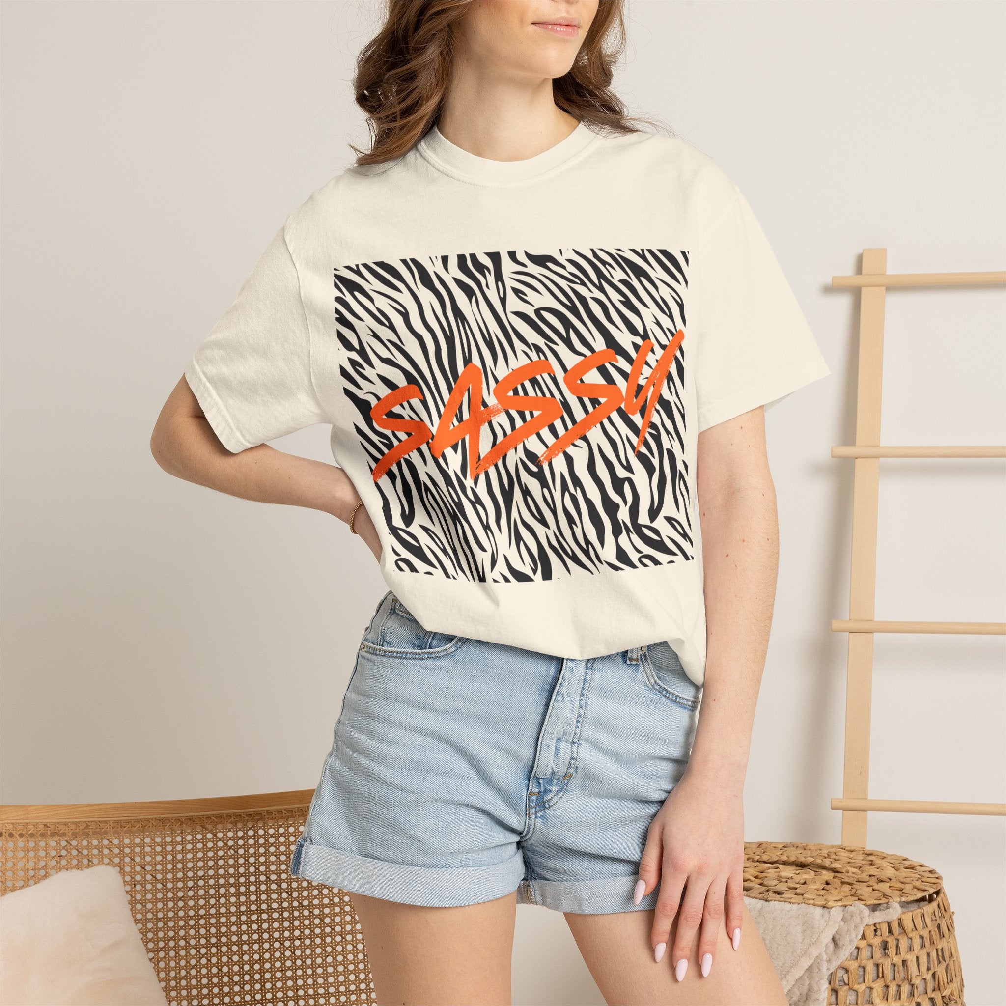 Sassy Zebra Graphic T-Shirt | Bold Orange Script Animal Print Tee