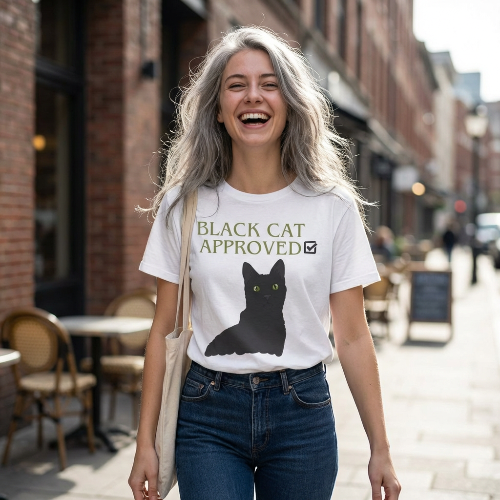 Black Cat Approved T-Shirt | Funny Black Cat Lover Gift Tee for Cat Mums & Dads