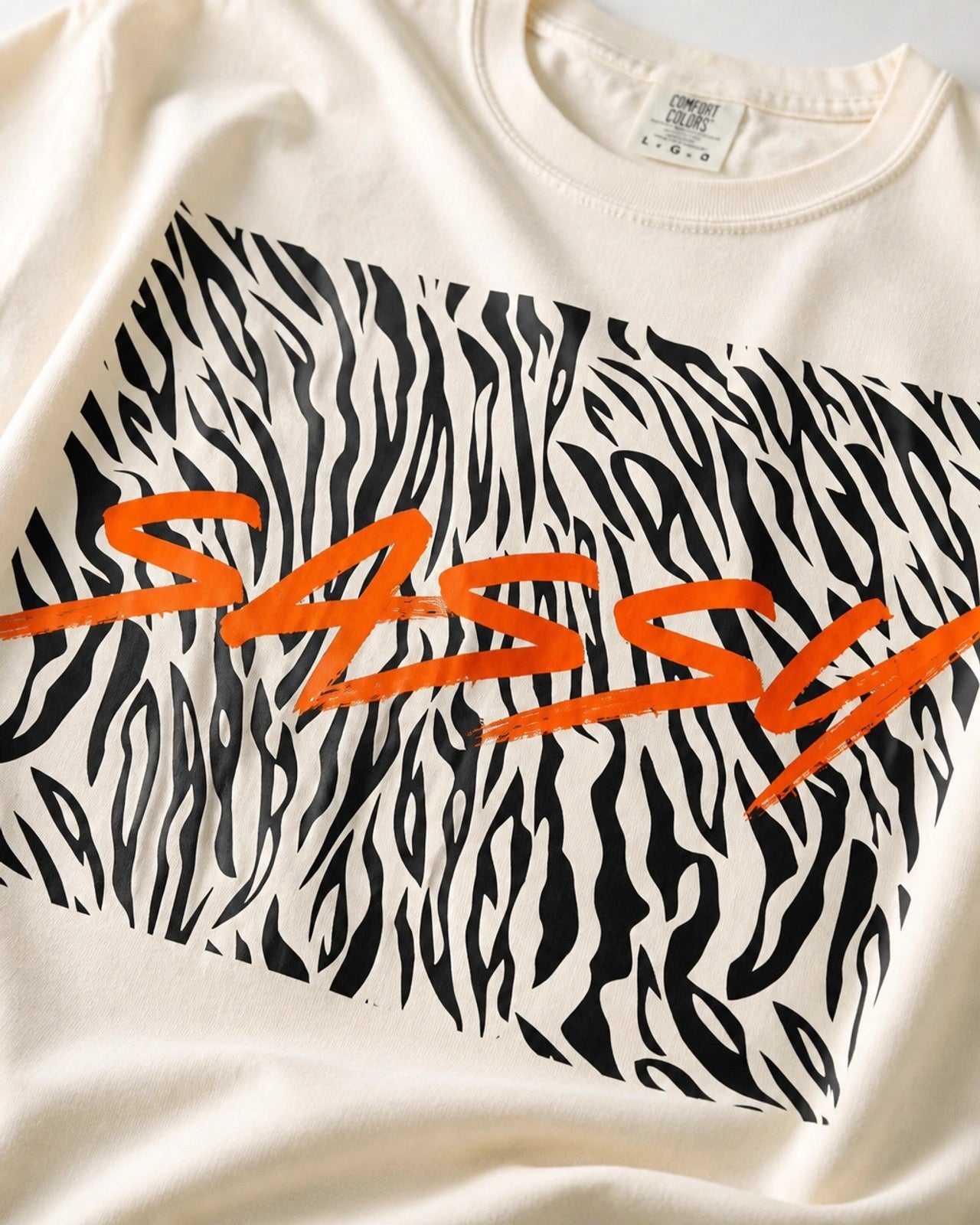 Sassy Zebra Graphic T-Shirt | Bold Orange Script Animal Print Tee