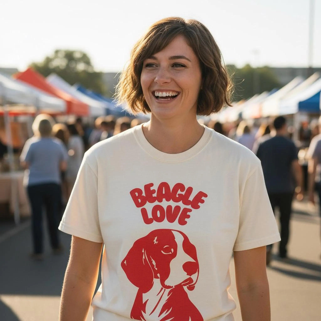 Beagle Love T-Shirt | Retro Dog Illustration, Red Silhouette