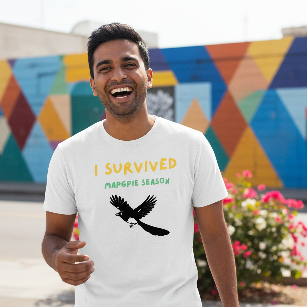 I Survived Magpie Season T-Shirt | Funny Aussie Bird Gift Tee for Nature Lovers