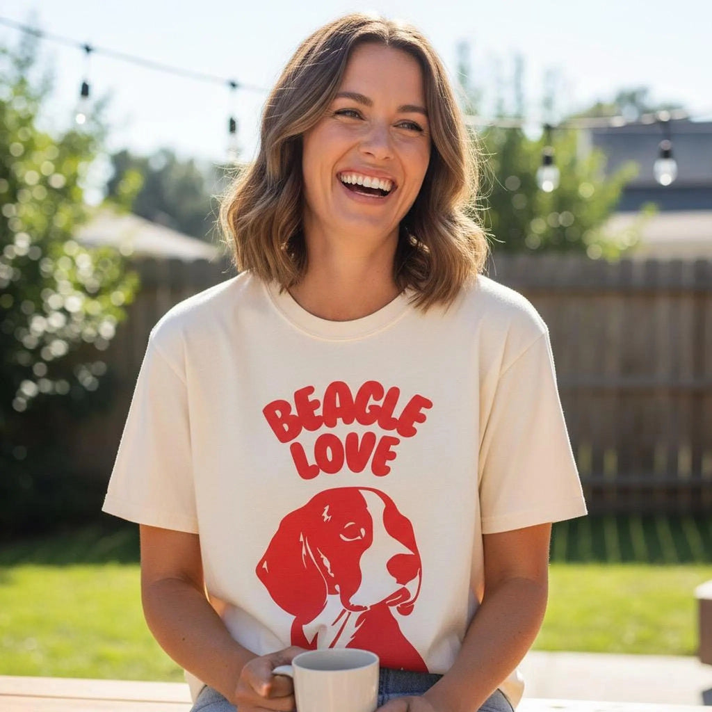 Beagle Love T-Shirt | Retro Dog Illustration, Red Silhouette