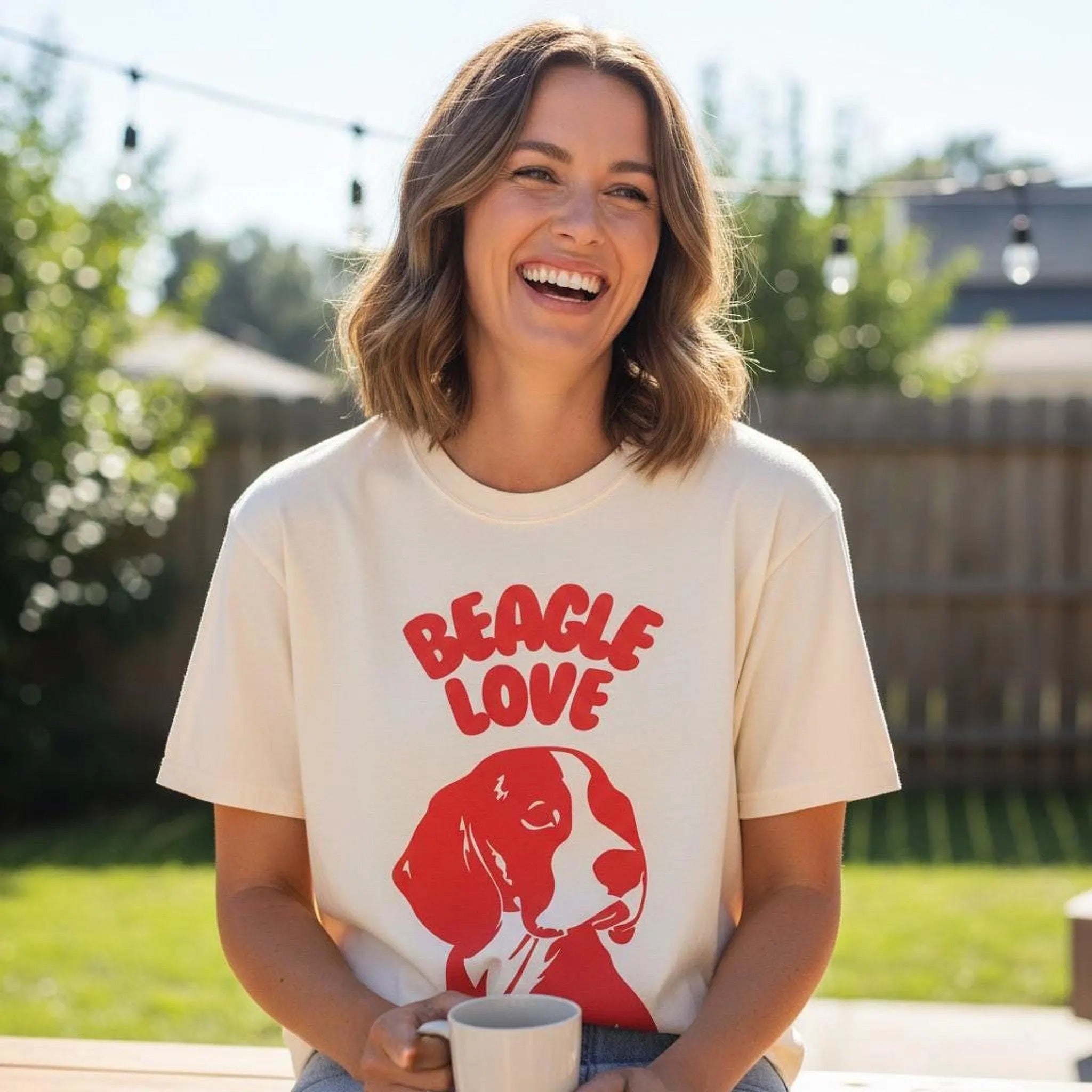 Beagle Love T-Shirt | Retro Dog Illustration, Red Silhouette