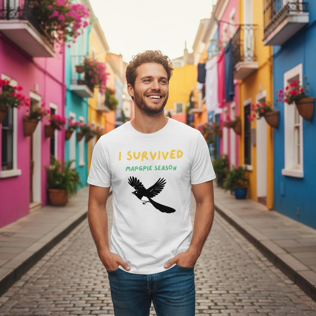 I Survived Magpie Season T-Shirt | Funny Aussie Bird Gift Tee for Nature Lovers