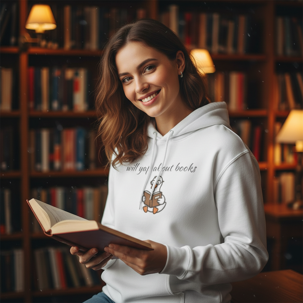 Will Yap About Books Duck Hoodie | Cozy Book Lover Gift Hoodie for Readers & Bookworms