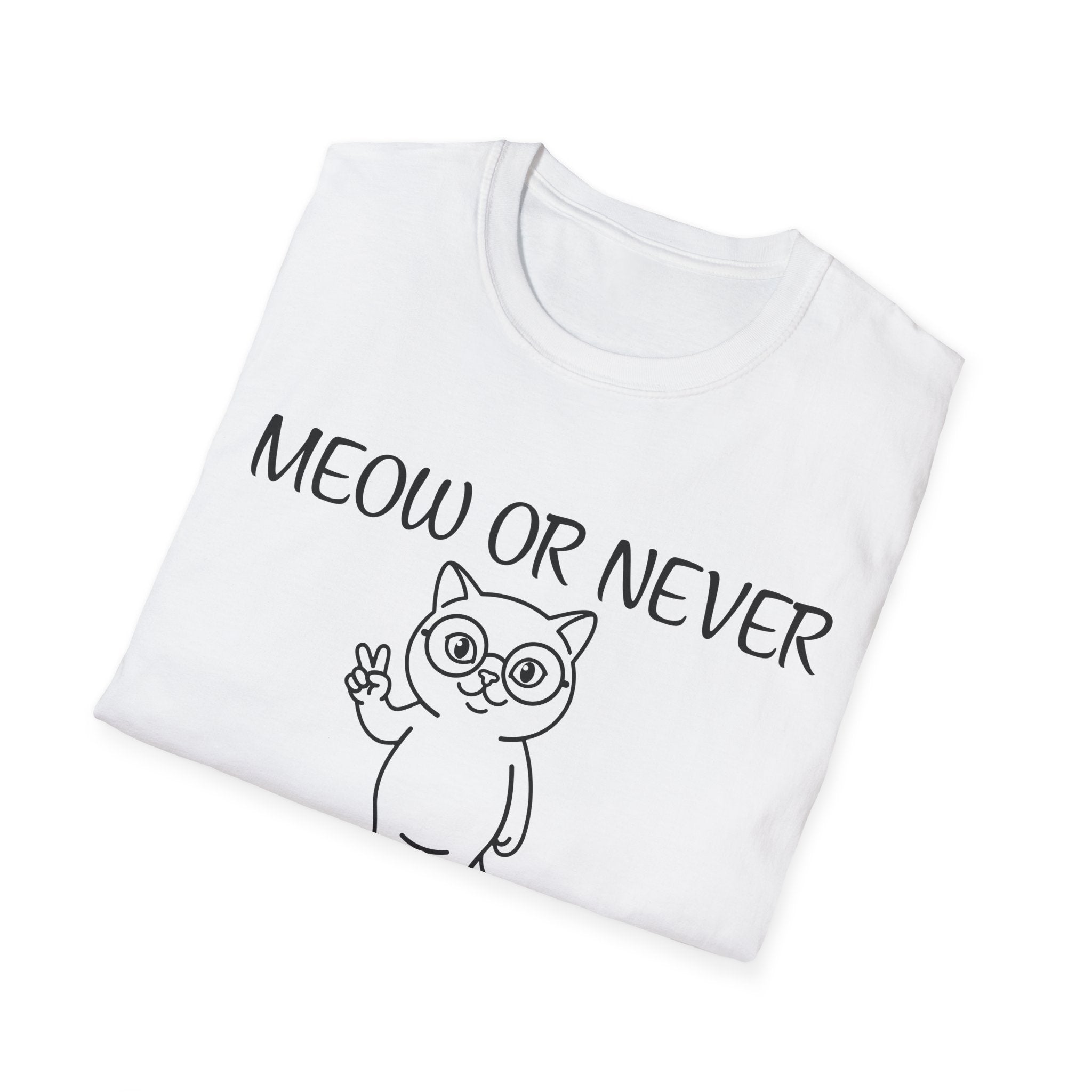 Meow or Never Cat T-Shirt | Funny Retro Cat Lover Gift Tee for Cat Mums & Dads