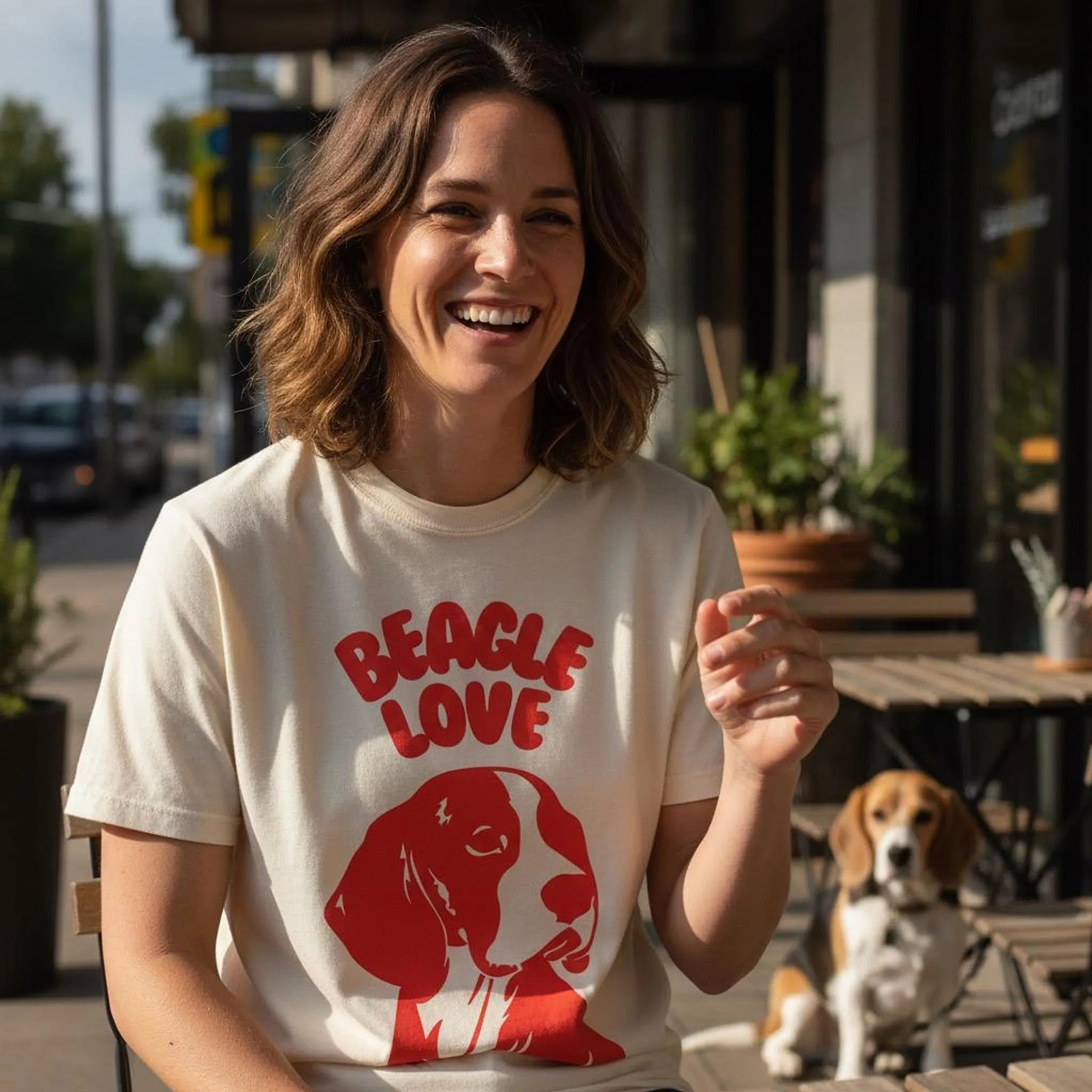 Beagle Love T-Shirt | Retro Dog Illustration, Red Silhouette