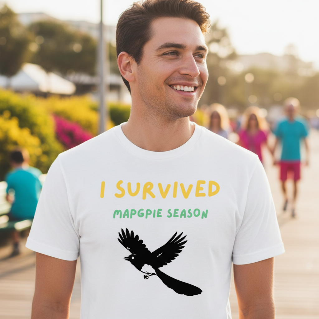 I Survived Magpie Season T-Shirt | Funny Aussie Bird Gift Tee for Nature Lovers
