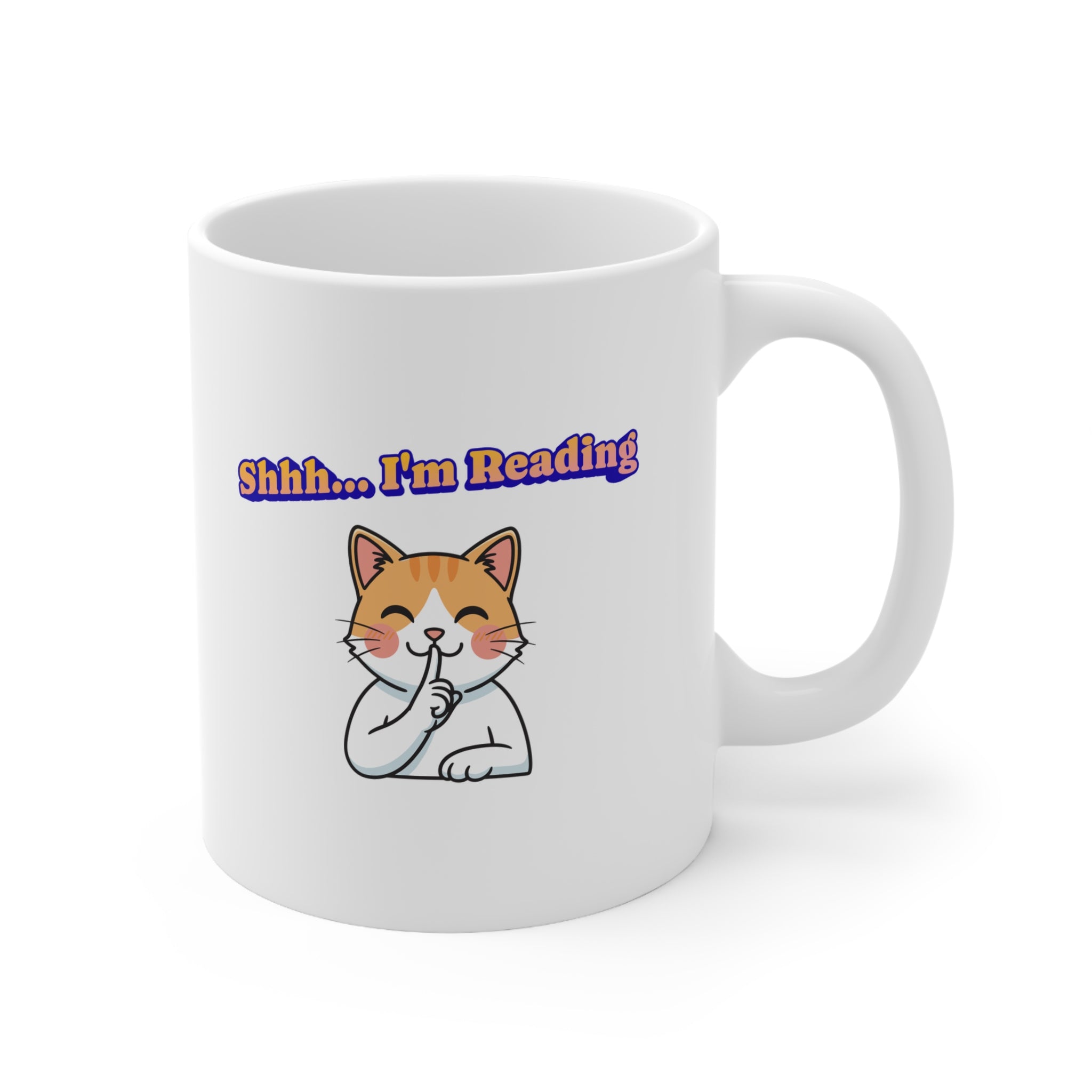 Shhh I'm Reading Cat Mug | Ceramic Coffee Cup 11oz