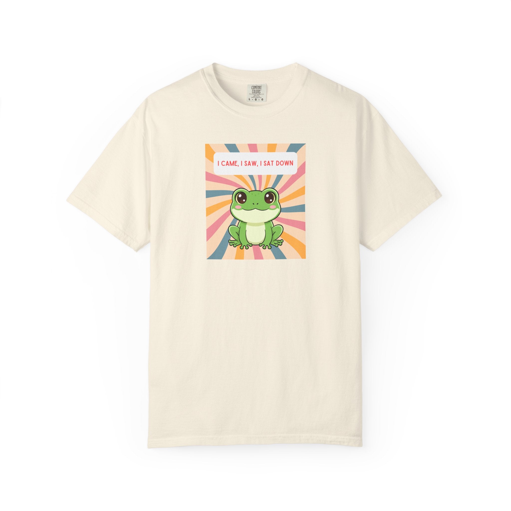 I Came, I Saw, I Sat Down Pond Frog T-Shirt | Retro Rainbow Illustration