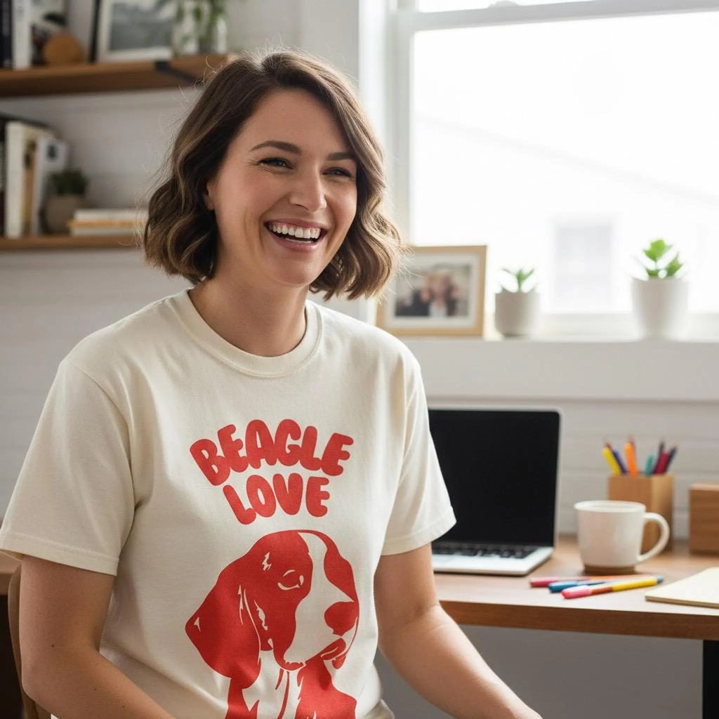Beagle Love T-Shirt | Retro Dog Illustration, Red Silhouette