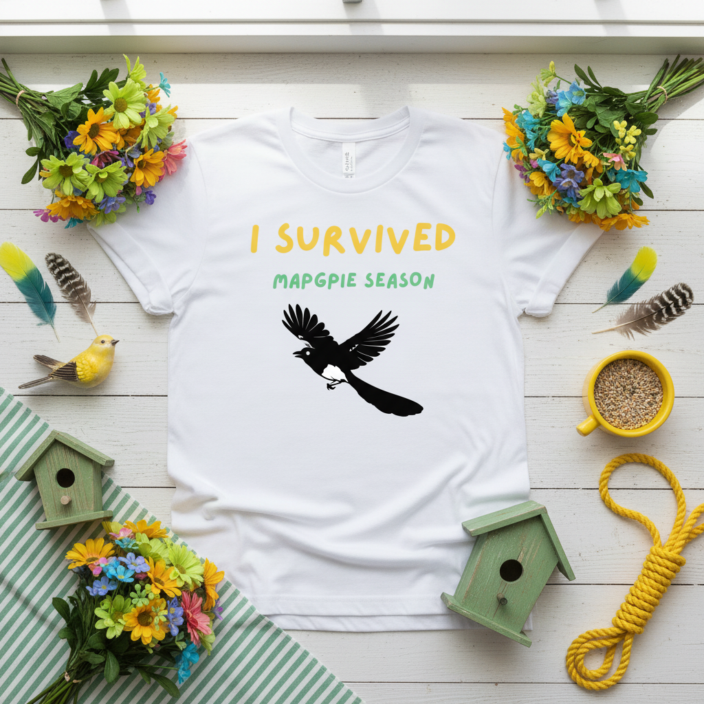I Survived Magpie Season T-Shirt | Funny Aussie Bird Gift Tee for Nature Lovers