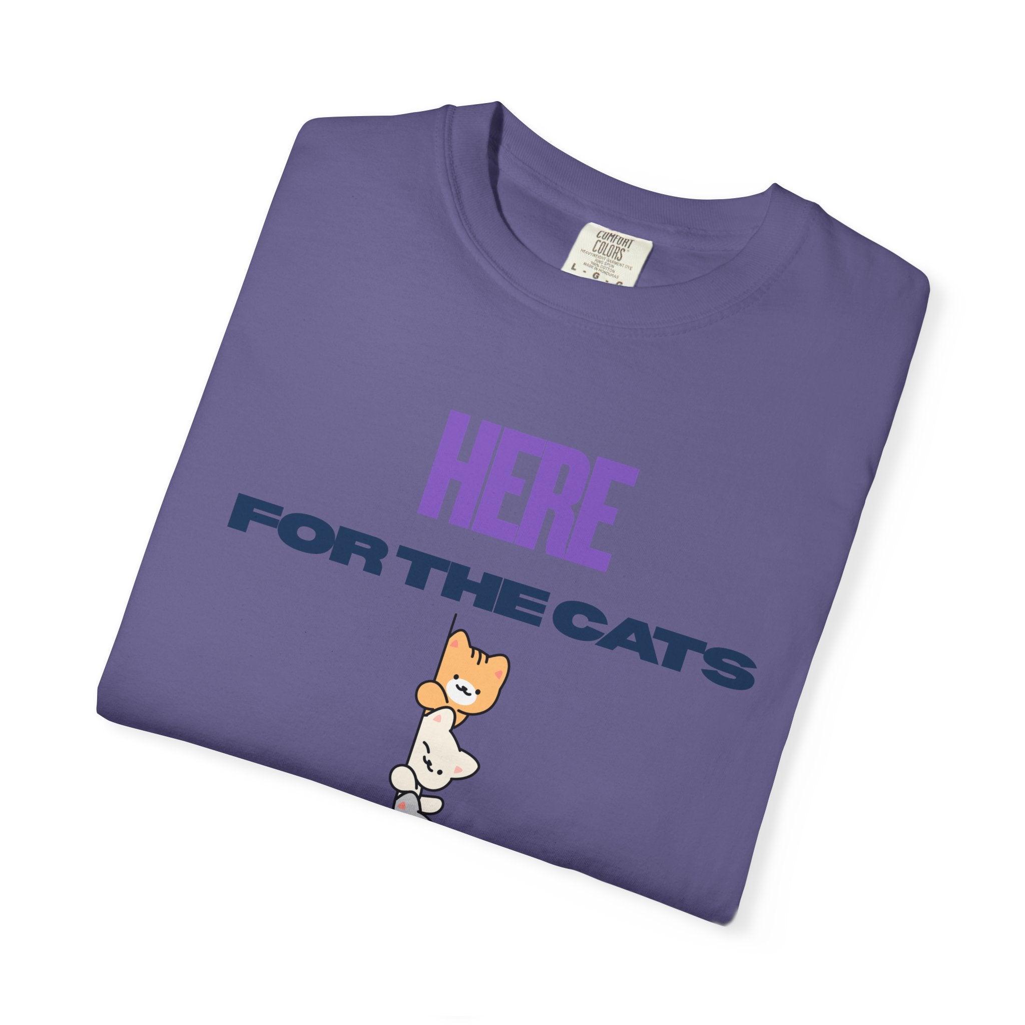 Here for the Cats T-Shirt | Stacked Cartoon Cats Cat Lover Tee