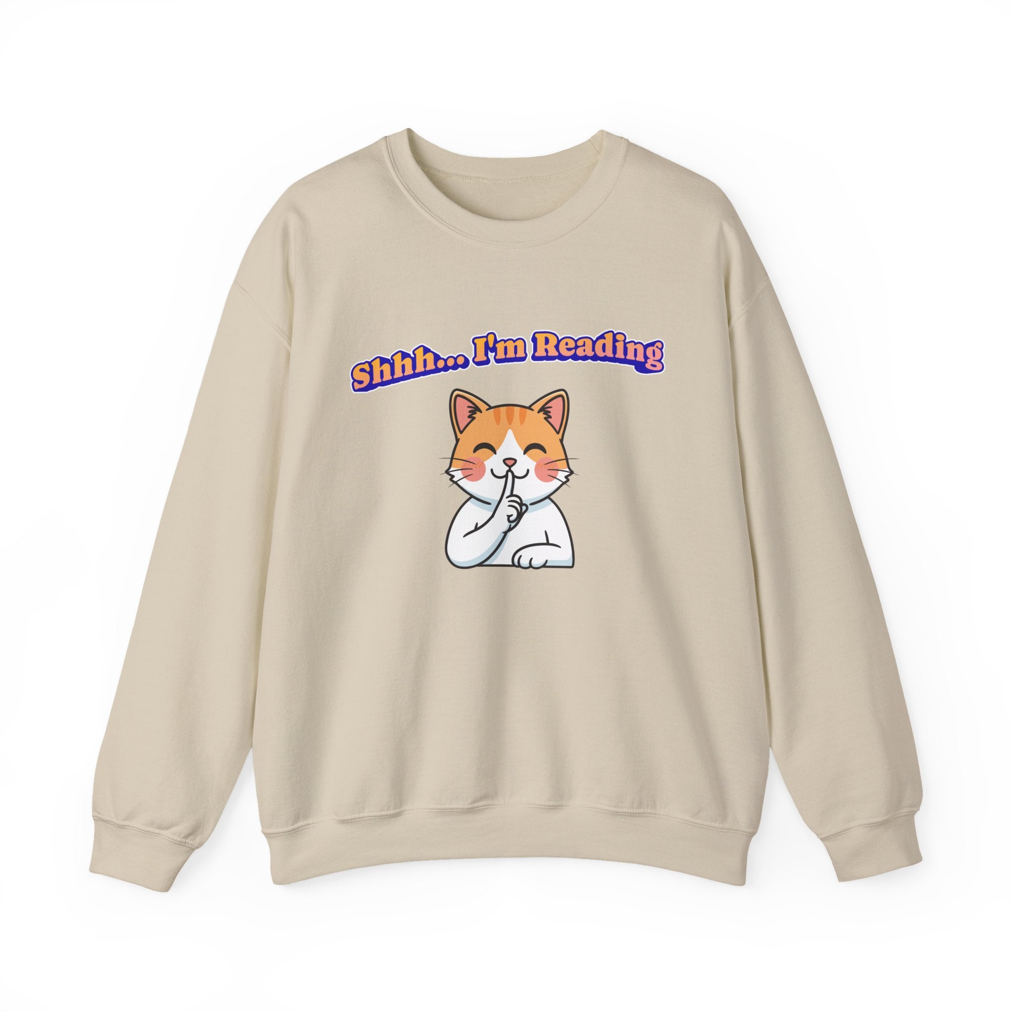 Reading Cat Crewneck Sweatshirt — "Shhh... I'm Reading" Cozy Graphic Pullover