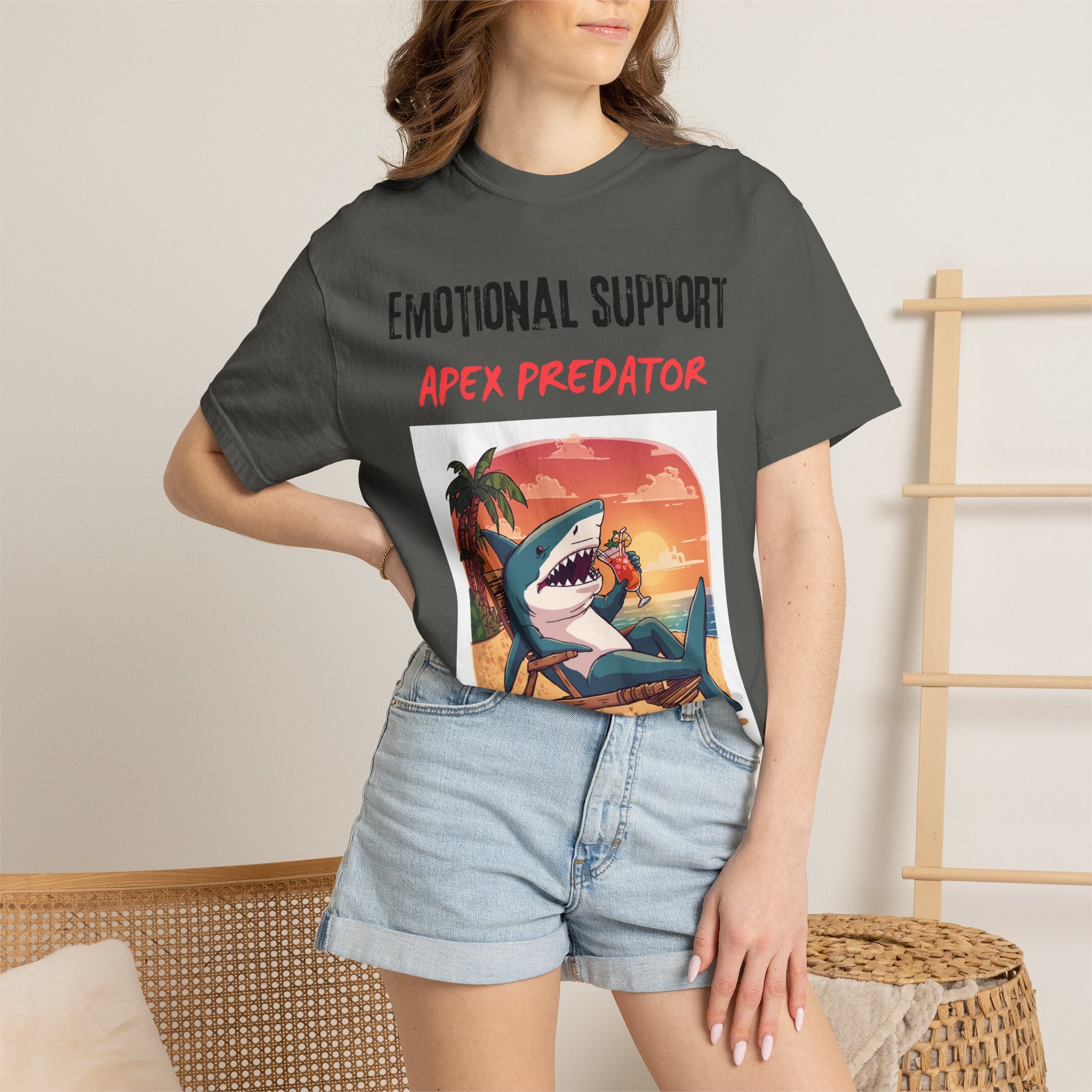 Emotional Support Apex Predator T-Shirt | Shark Beach Sunset Graphic Tee