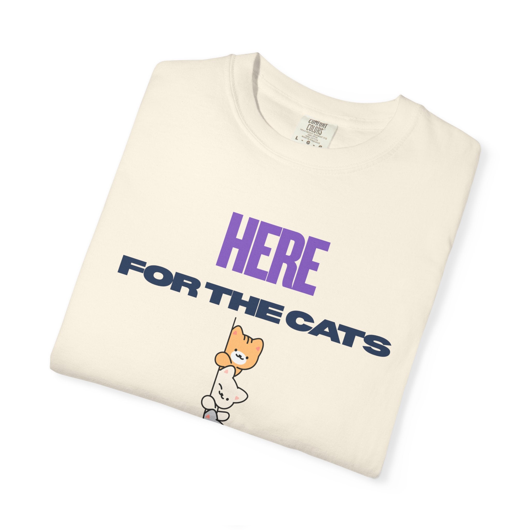 Here for the Cats T-Shirt | Stacked Cartoon Cats Cat Lover Tee