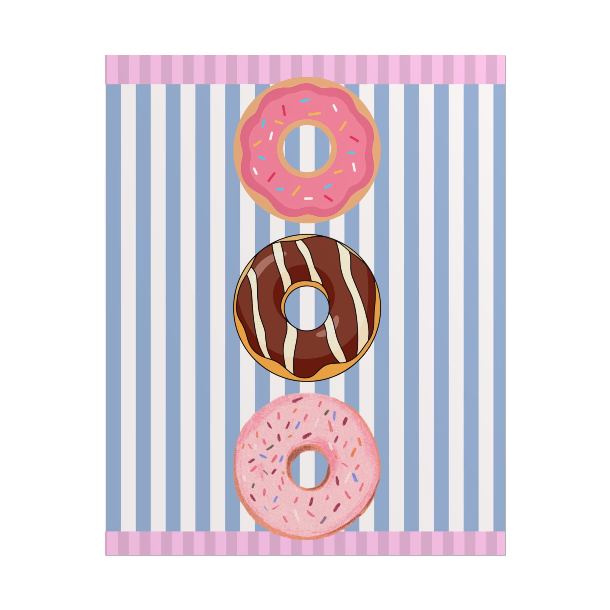 Donut Stack Poster | Pink Blue Striped Bakery Wall Art