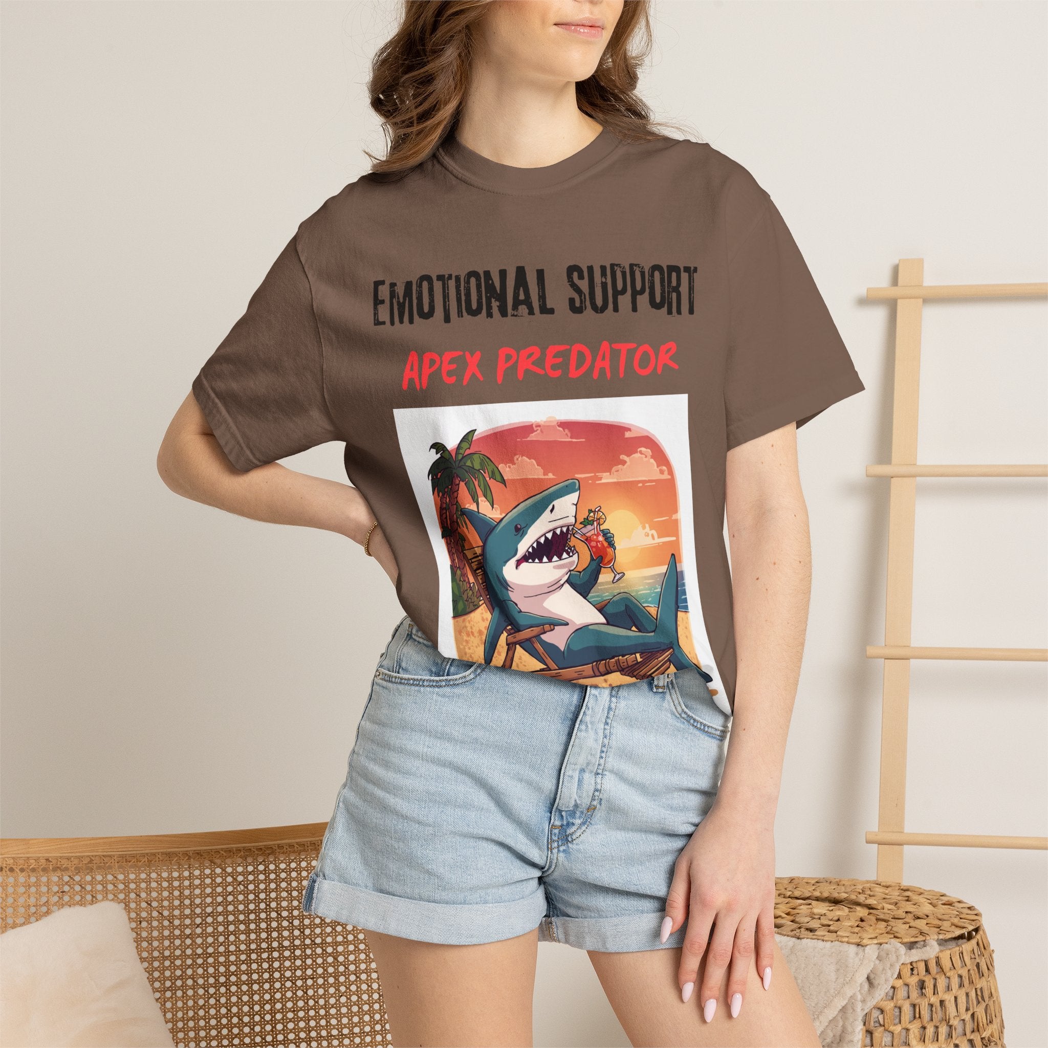Emotional Support Apex Predator T-Shirt | Shark Beach Sunset Graphic Tee