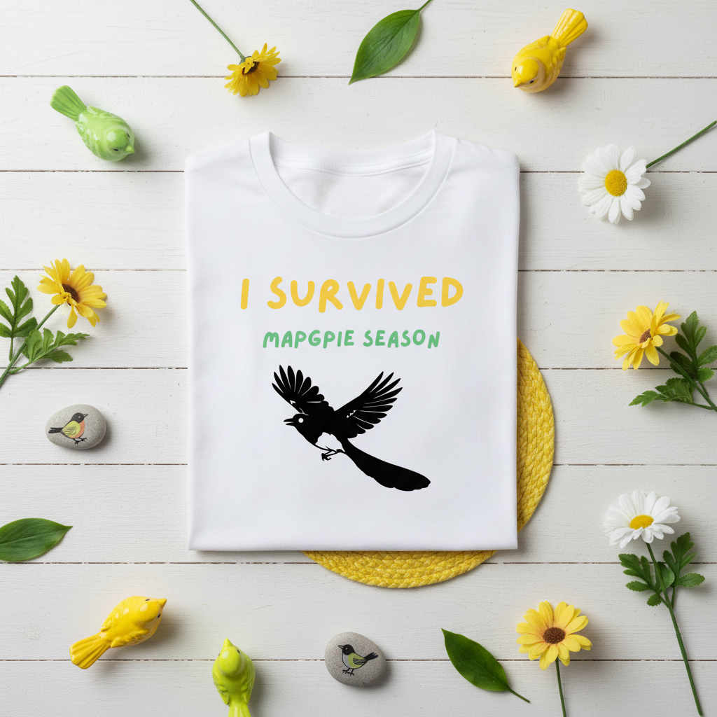 I Survived Magpie Season T-Shirt | Funny Aussie Bird Gift Tee for Nature Lovers
