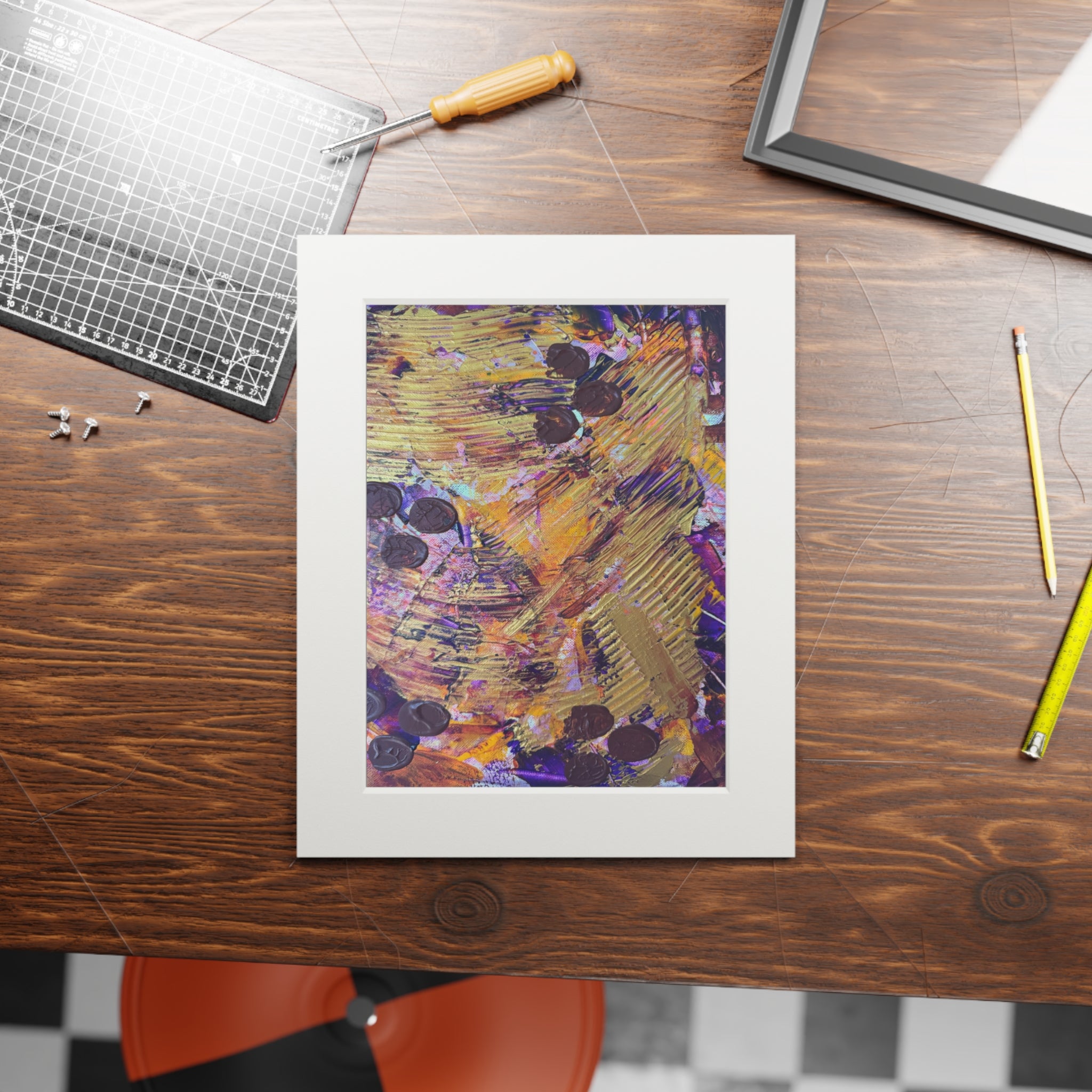 Golden Whispers Giclée Abstract Art Print | Passepartout Mounted Fine Art Print | Modern Colourful Wall Art