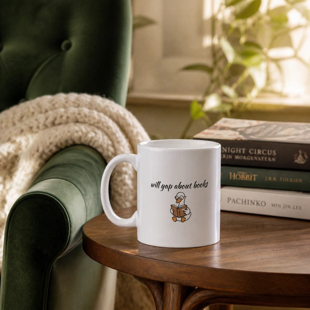Will Yap About Books Duck Mug | Funny Book Lover Gift Mug for Readers & Book Club