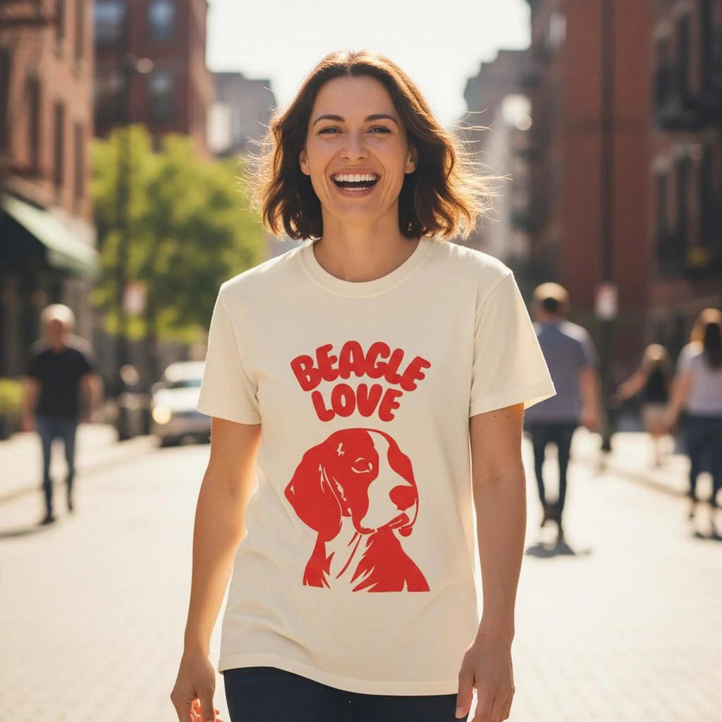 Beagle Love T-Shirt | Retro Dog Illustration, Red Silhouette