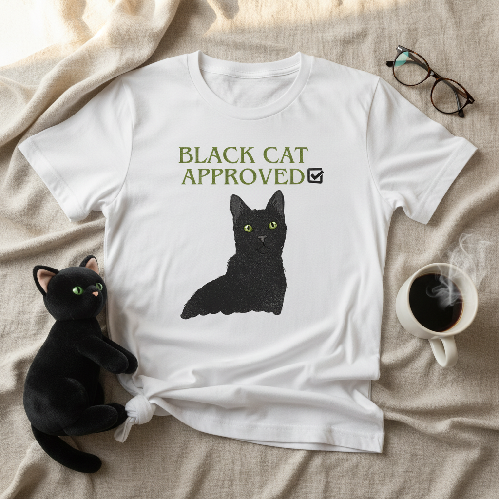 Black Cat Approved T-Shirt | Funny Black Cat Lover Gift Tee for Cat Mums & Dads