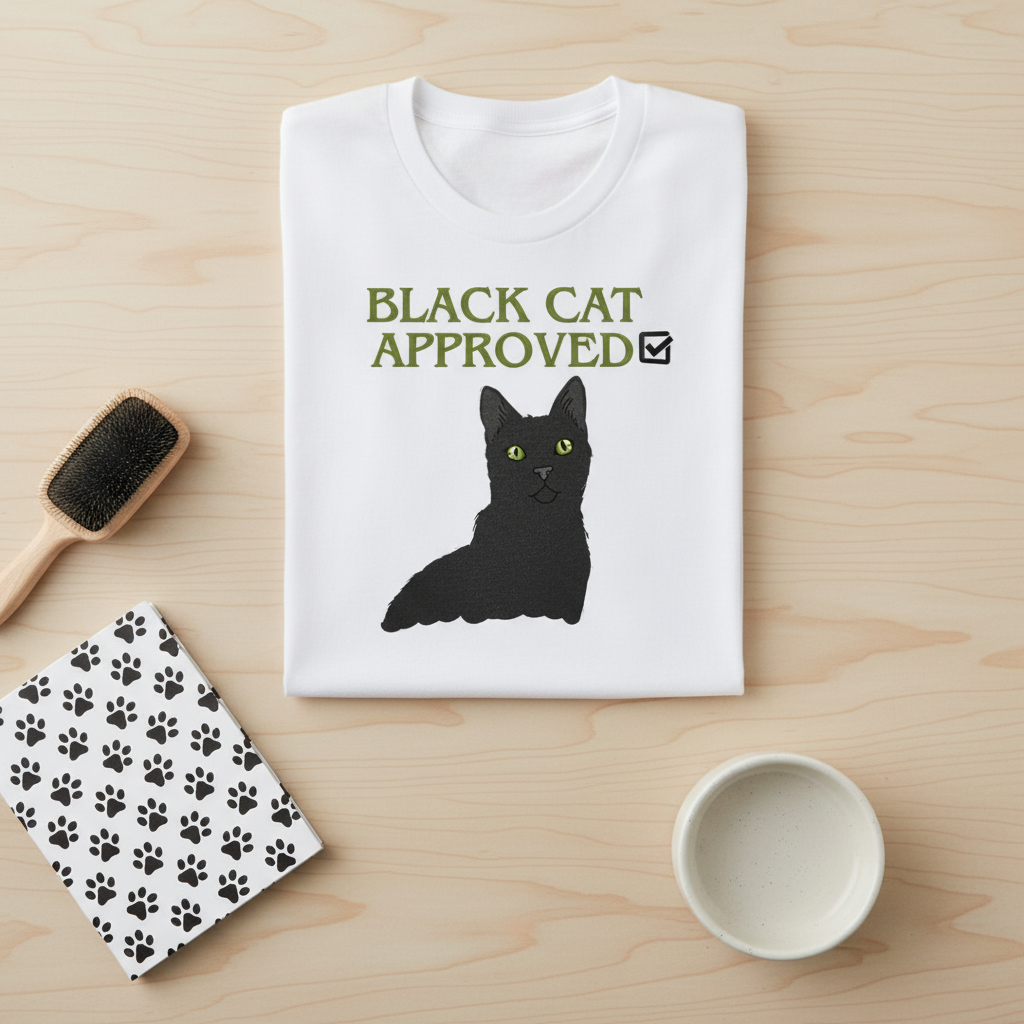 Black Cat Approved T-Shirt | Funny Black Cat Lover Gift Tee for Cat Mums & Dads
