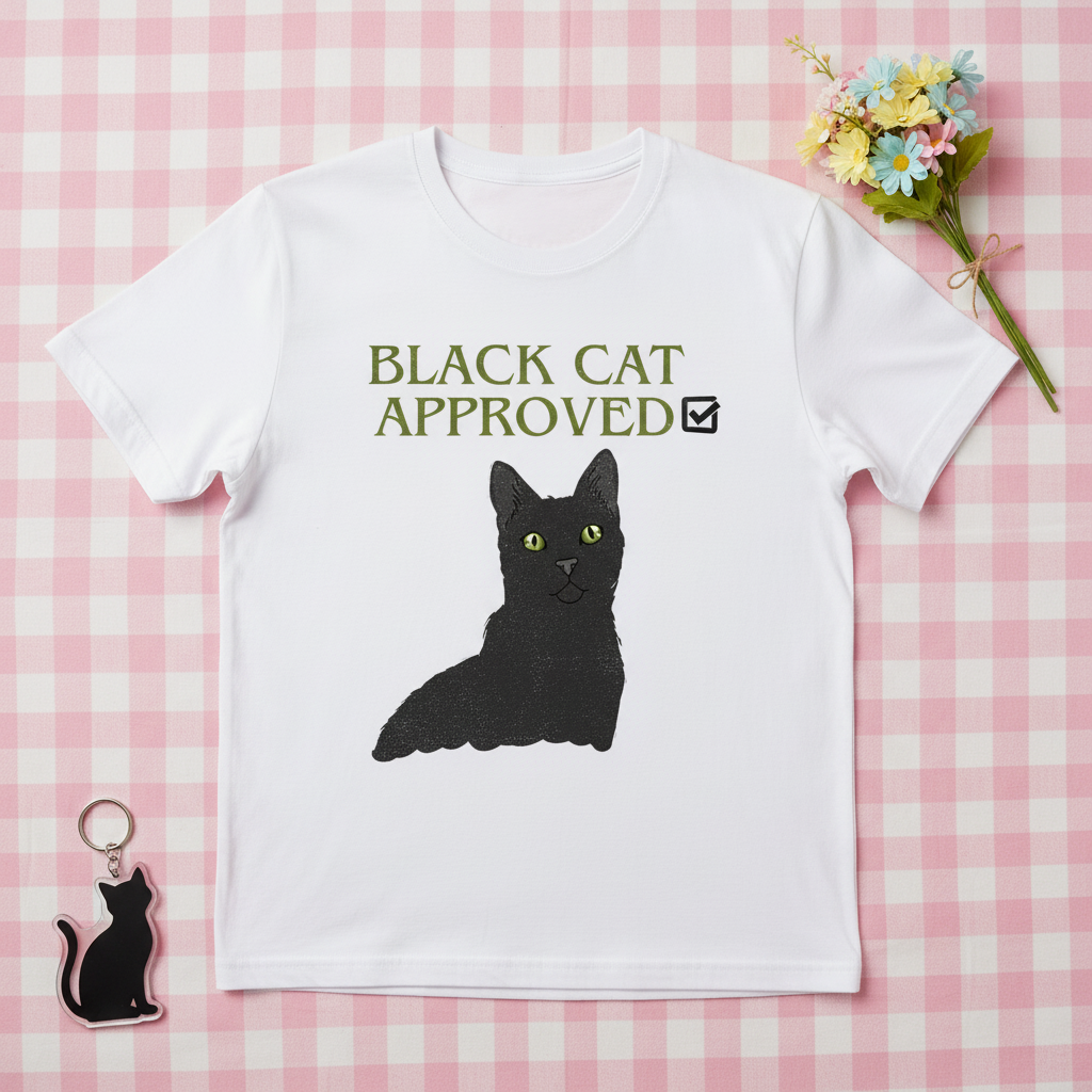 Black Cat Approved T-Shirt | Funny Black Cat Lover Gift Tee for Cat Mums & Dads