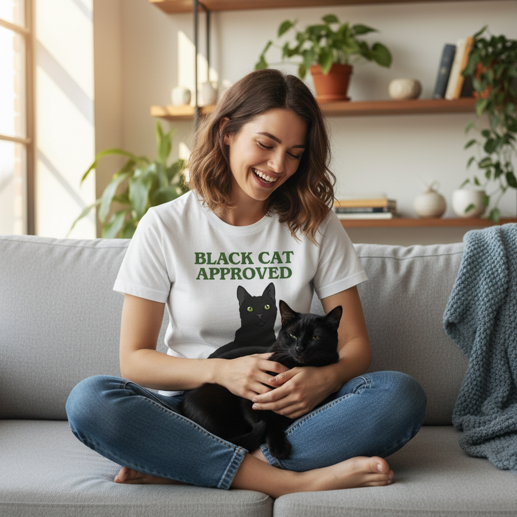 Black Cat Approved T-Shirt | Funny Black Cat Lover Gift Tee for Cat Mums & Dads