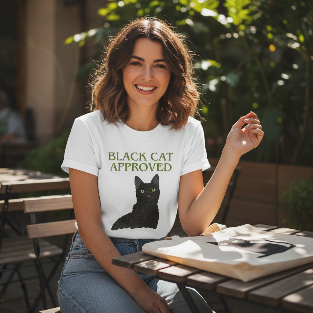 Black Cat Approved T-Shirt | Funny Black Cat Lover Gift Tee for Cat Mums & Dads