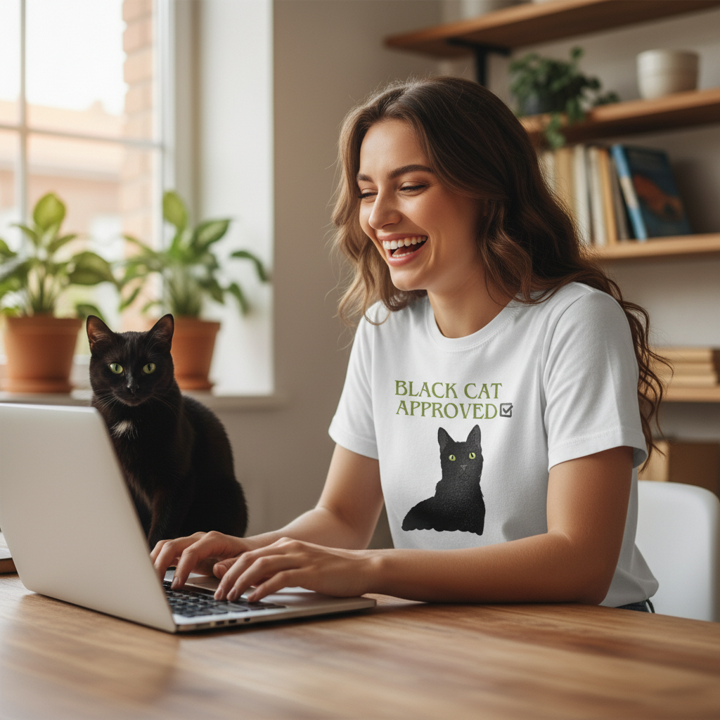 Black Cat Approved T-Shirt | Funny Black Cat Lover Gift Tee for Cat Mums & Dads