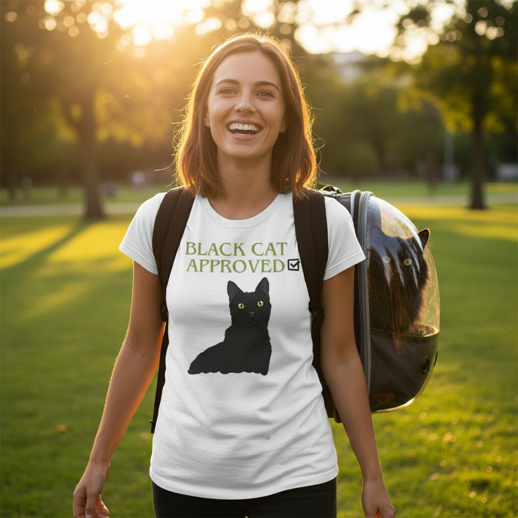 Black Cat Approved T-Shirt | Funny Black Cat Lover Gift Tee for Cat Mums & Dads
