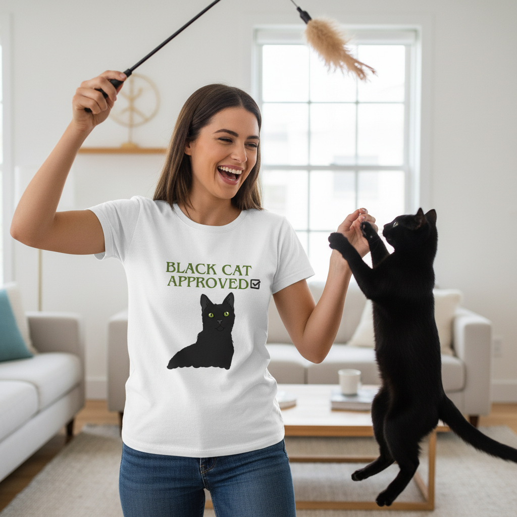 Black Cat Approved T-Shirt | Funny Black Cat Lover Gift Tee for Cat Mums & Dads