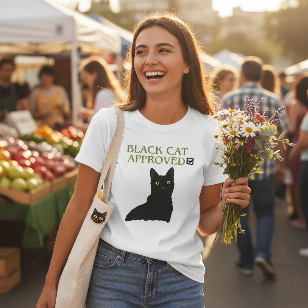 Black Cat Approved T-Shirt | Funny Black Cat Lover Gift Tee for Cat Mums & Dads
