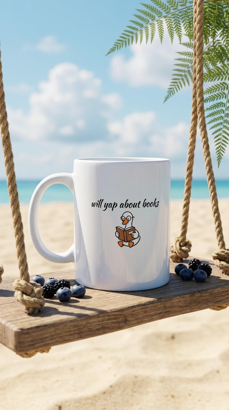 Will Yap About Books Duck Mug | Funny Book Lover Gift Mug for Readers & Book Club