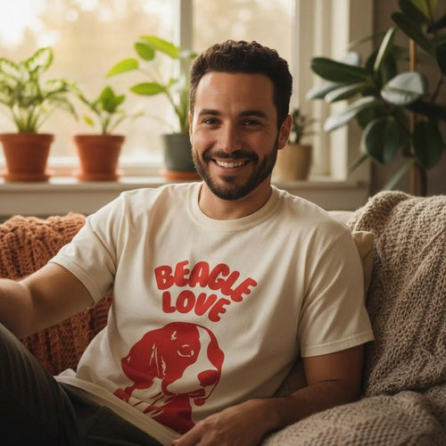 Beagle Love T-Shirt | Retro Dog Illustration, Red Silhouette