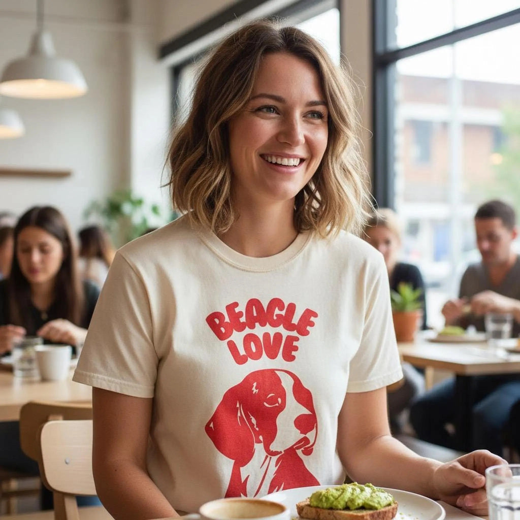 Beagle Love T-Shirt | Retro Dog Illustration, Red Silhouette