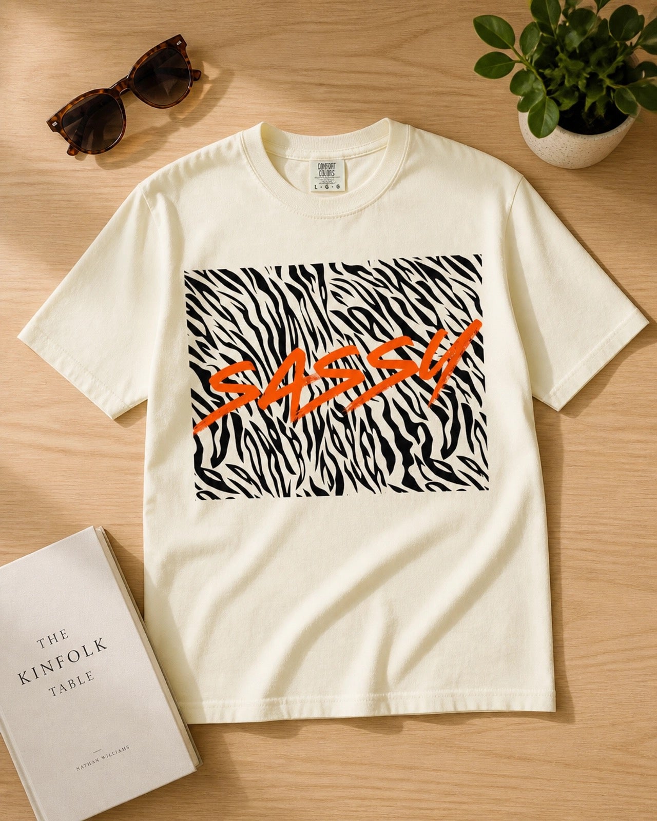 Sassy Zebra Graphic T-Shirt | Bold Orange Script Animal Print Tee
