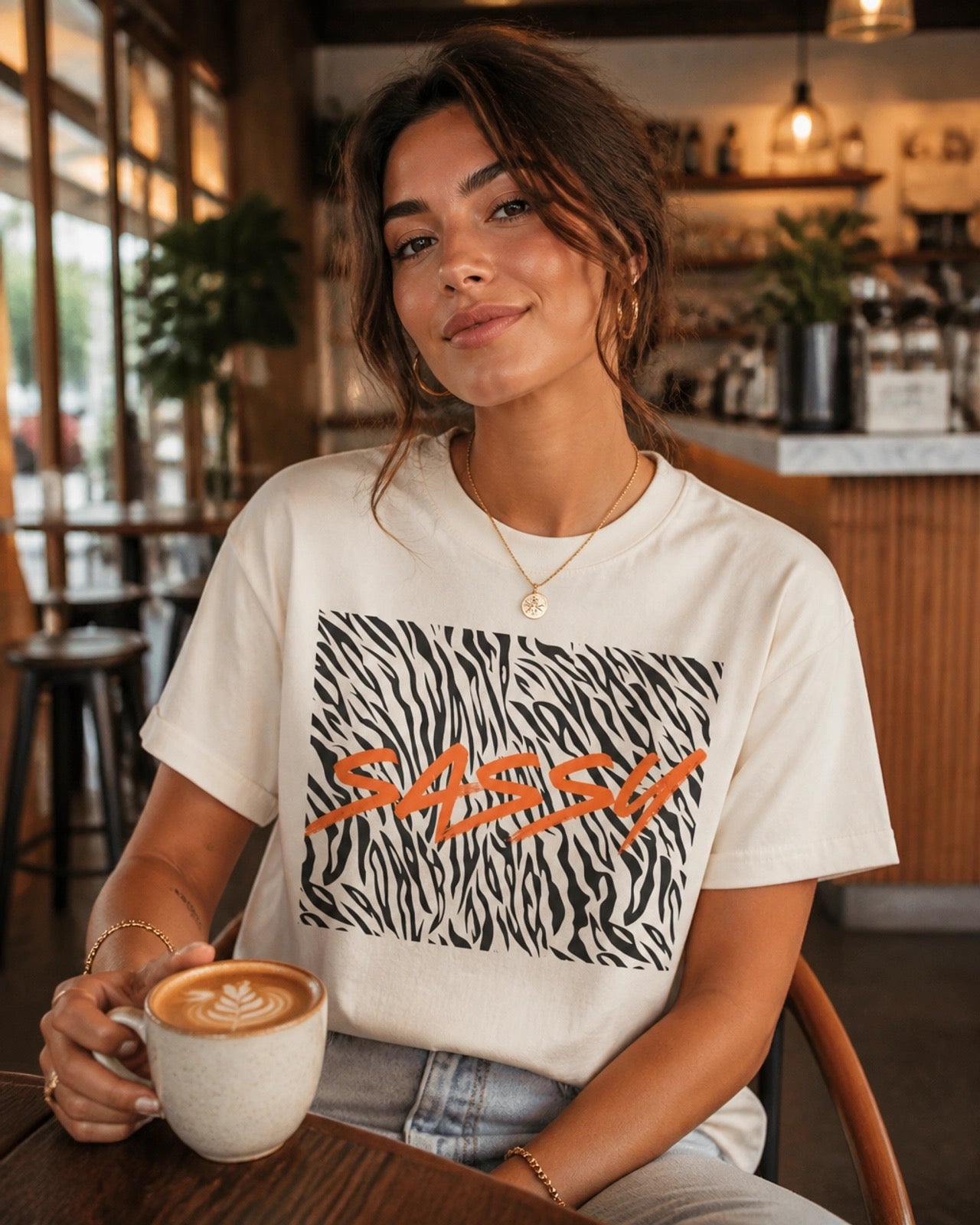 Sassy Zebra Graphic T-Shirt | Bold Orange Script Animal Print Tee